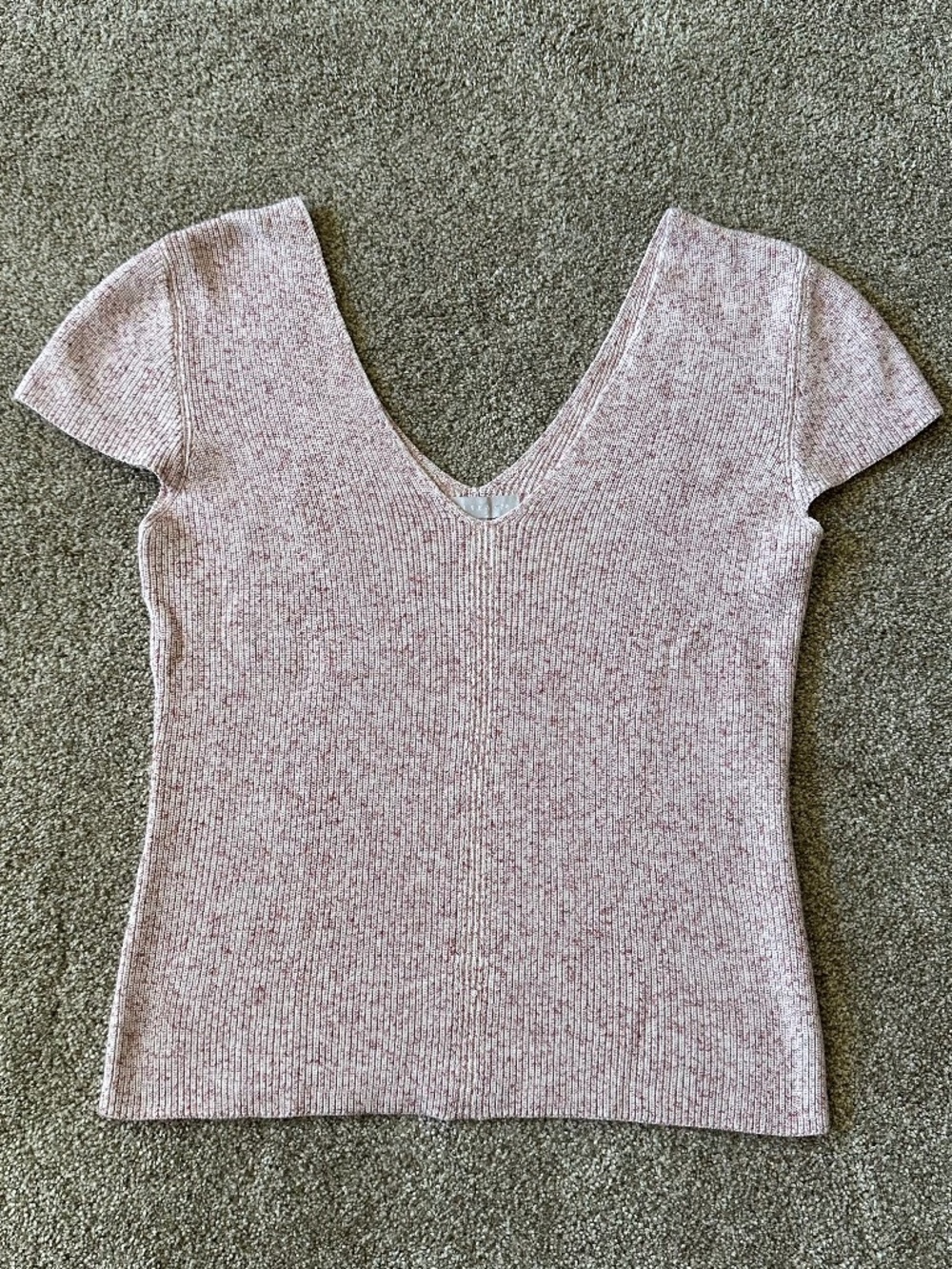 Chelsea28 Heathered Pink Ribbed V-Neck Cap Sleeve Top XS